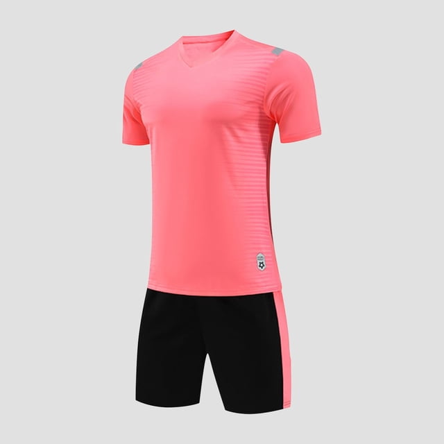 hengsof Ensemble de Maillot de Football à la Mode pour Enfants, Haut à Manches Courtes Col Ras du Cou, Short à Taille Élastique Tenue de Sport, Confortable Respirant Absorbant la Sueur Séchage Rapide Uniforme de Sport Deux Pièces
