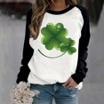 thumbnail image 2 of Besolor Womens St. Patrick's Day Shirts Long Sleeve Sweatshirt Cute Color Block Clover Shamrock Pullover Tops for Party, 2 of 4