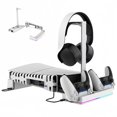 thumbnail image 1 of RGB Horizontal Cooling Station Stand for PS5 Slim Console with 2 Controller Charger, Auto Silent Cooling Fan for PlayStation 5 Slim Disc/Digital Edition with 14 Light Modes and Headset Holder, 1 of 7