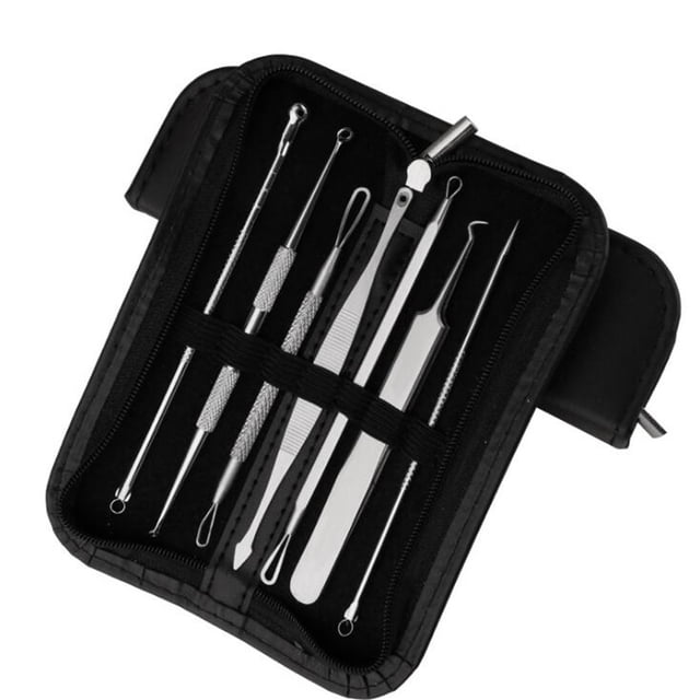 EGNMCR 7-piece Stainless Steel Needle Set Cleaning Tool Double Hook Clip Acne Acne