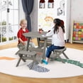 thumbnail image 4 of Costway Ensemble de Table en Bois pour Enfants avec Table Octogonale 4 Tabourets et Parasol Amovible et Ajustable Gris, 4 of 10