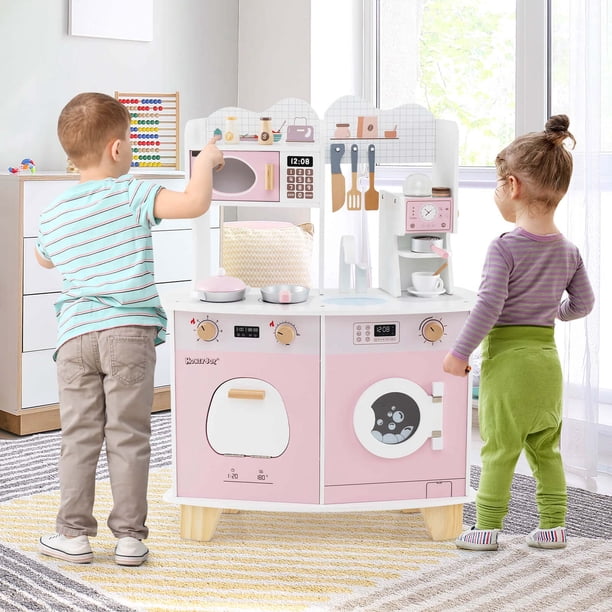 Ensemble de jeu de cuisine en bois avec lumières DEL réglables et machine à laver pour enfants de Costway | Best Buy Canada