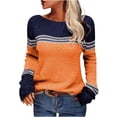 thumbnail image 1 of VgaVtl Womens Plus Size Sweaters Long Sleeve Fall Sweaters Women Plus Orange Loose Striped Knitted Color Block Sweaters, 1 of 5