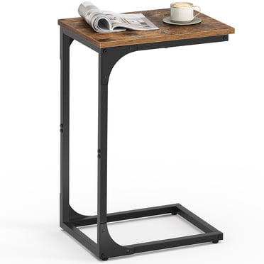 VASAGLE C-Shaped End Table for Couch, Sofa Side Table, Metal Frame, for Living Room, Bedroom, Rustic Brown and Ink Black