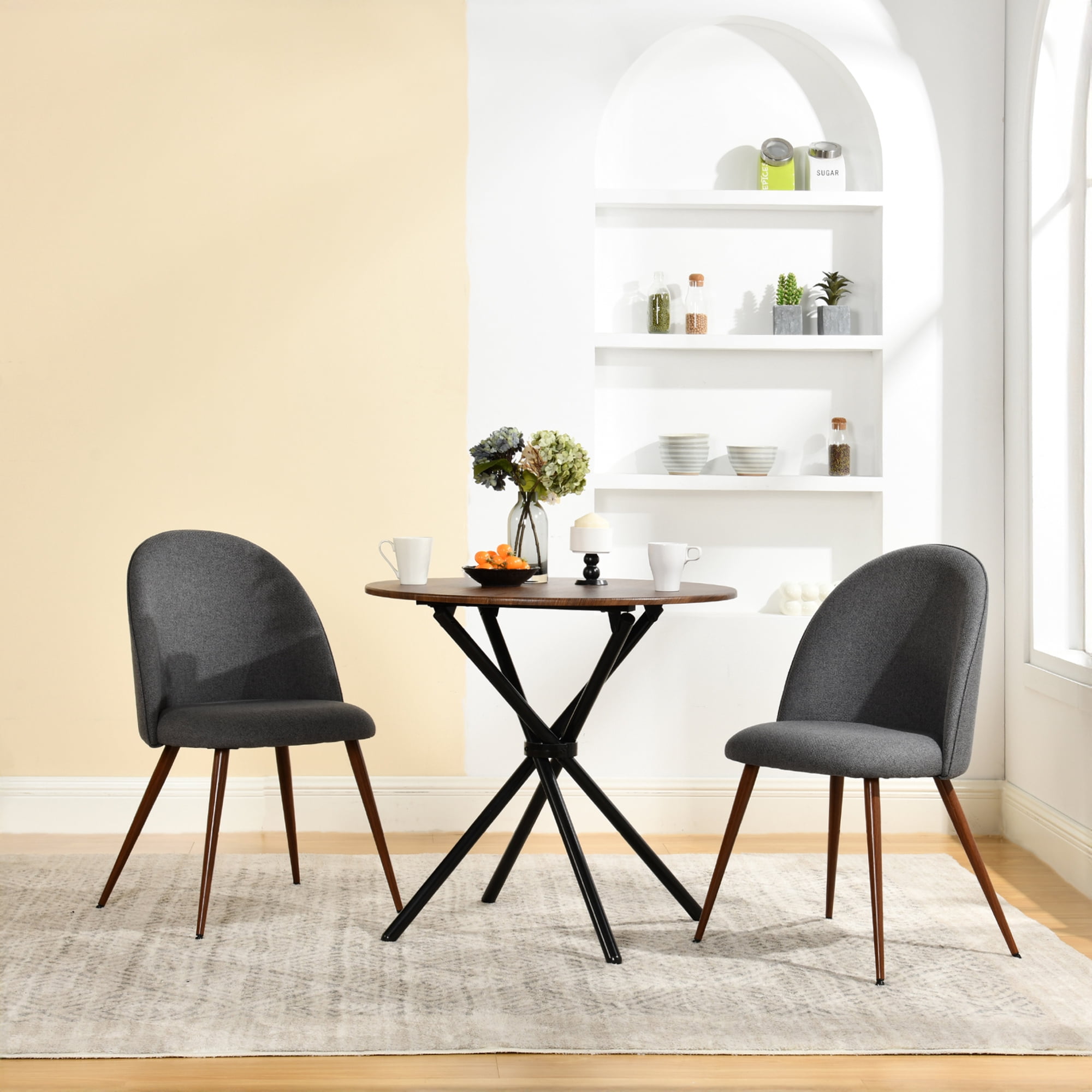 Lot de 2 chaises de salle à manger Homy Casa sans accoudoirs avec dossier incurvé et rembourré, tissu gris