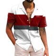 thumbnail image 1 of BOBOGOJP Chemise Homme en Lin de Coton à Manches Courtes Tops Décontractés avec Poches, Rouge XXL, 1 of 4