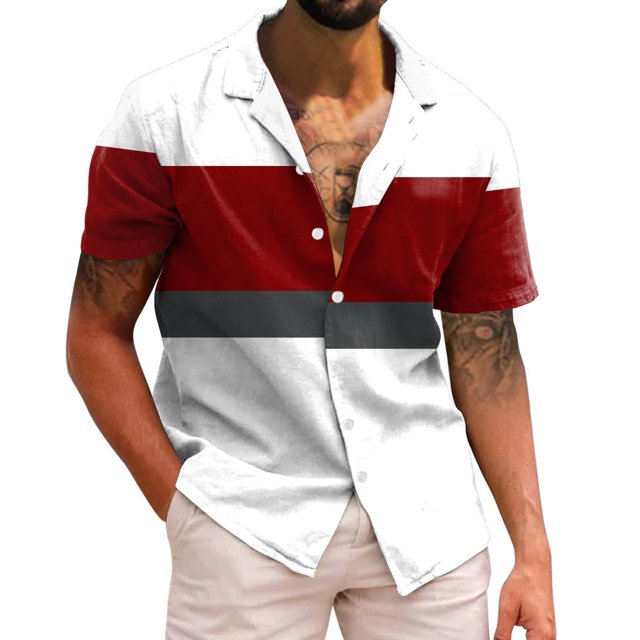 BOBOGOJP Chemise Homme en Lin de Coton à Manches Courtes Tops Décontractés avec Poches, Rouge XXL