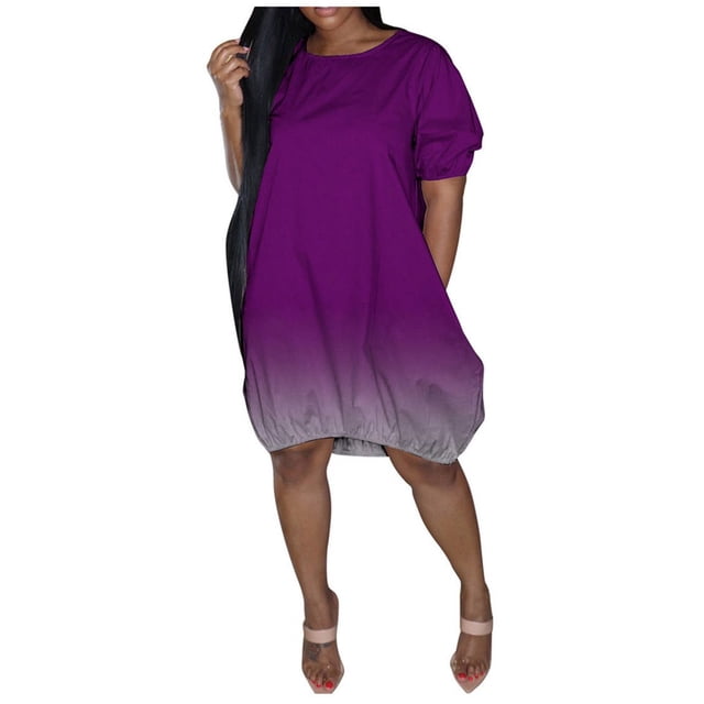 MesaSe Robes Décontractées Grande Taille pour Femmes Manches Courtes Mi-Longues Dégradé Été