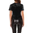 thumbnail image 3 of INSPIRE CHIC Haut en Velours à Paillettes pour Femme Col Rond Manches Courtes Blouse de Soirée Boîte de Nuit TG Noir, 3 of 7