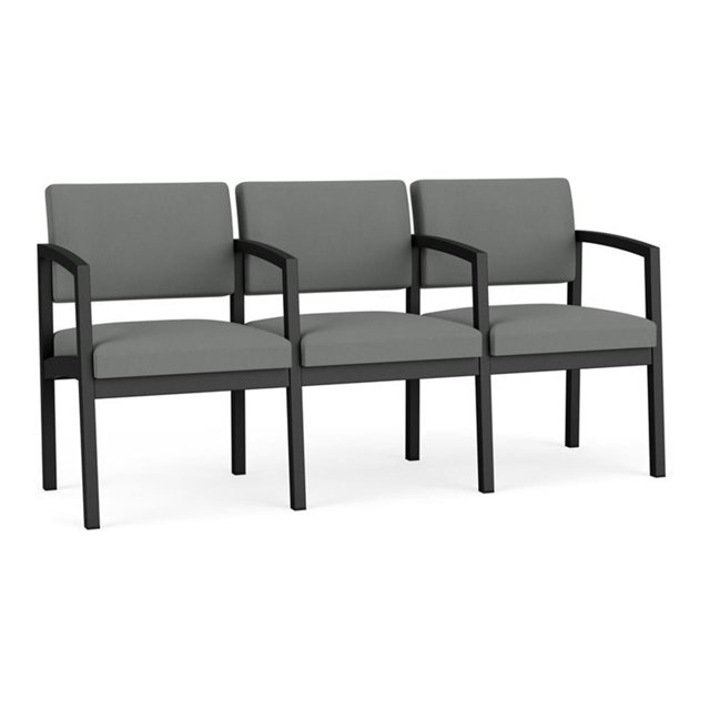 Lenox Steel Reception Waiting 3 Seats Chair / Black Steel / Light Gray