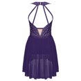 thumbnail image 2 of Nyeemya Robe de Patinage Artistique pour Filles avec Strass, Sans Manches, Gymnastique, Asymétrique, Compétition, Tenue de Danse, Violet 14, 2 of 6