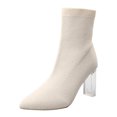 thumbnail image 1 of B91xZ Womens Platform Shoes Block Heel Ankle Boot Slip-On Pointed Toe Chunky Heel Booties Elastic Sides Boots,White 7.5, 1 of 5
