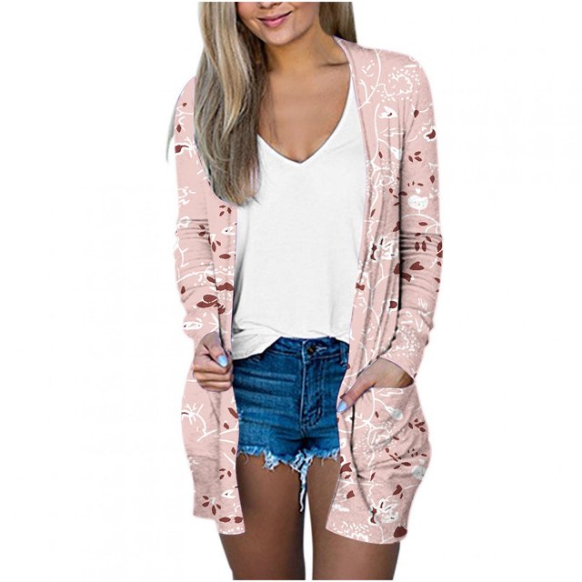 Pompotops Chemisier Décontracté à Manches Longues Imprimé pour Femmes avec Poche Cardigan Liquidation