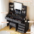 thumbnail image 4 of Makeup Vanity Desk with LED Mirror – 3-Color Lighted Makeup Table with 6 Drawers & 4 Open Shelves, Adjustable Lighting, Stool, and Built-In Charging Station, 4 of 8