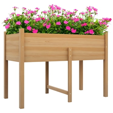 Outsunny Wooden Raised Garden Bed Elevated Planter Box for Flower, Natural