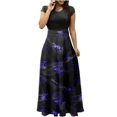 thumbnail image 2 of TIMIFIS Robe Maxi d'Halloween pour Femme à Manches Courtes, Cosplay d'Halloween, Robe de Fête Évasée en Ligne A, Vintage, d'Halloween, d'Horreur, Imprimée de Citrouilles, Robe de Bal de Fête Automne/hiver, 2 of 5