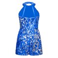 thumbnail image 4 of Nyeemya Combinaison de Danse à Paillettes pour Filles, Col Licou, Sans Manches, Rumba Samba, Bleu Royal, 8, 4 of 7