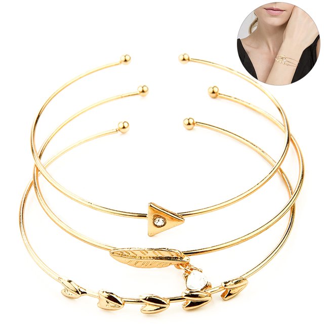 3PCS Women Bangle Bracelet Geometric Leaf Fashion Open Bracelet Cuff Bracelet