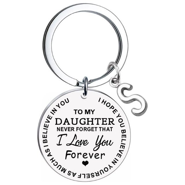 Weiqiqre Sales DIY To My Daughter Stainless Steel Last Name 26 Letter Keychain 2.5cm