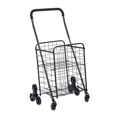 Mainstays Tri-Wheels Wire Stair Climber Shopping Cart, 1-Compartment Folding Grocery Cart, Metal Wire Construction, Adjustable Foam Handle