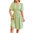thumbnail image 1 of QIPOPIQ Spring Summer Dress for Women Casual Ruffle Short Sleeve Wrap V-Neck Dress with Pockets Clearance, 1 of 4