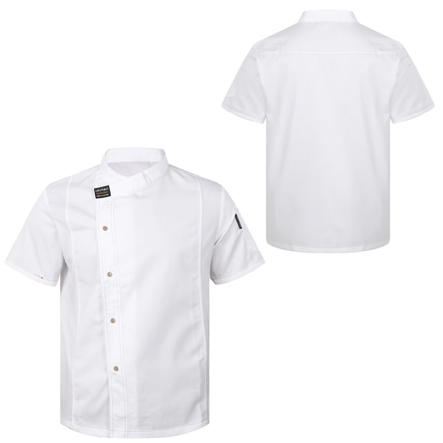 Aislor Unisex Short Sleeve/Long Sleeve Chef Coat Jacket Kitchen Uniform Restaurant Hotel Cook Jacket White Short Sleeve XL