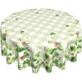 thumbnail image 1 of St. Patrick's Day Floral Tablecloth 60 Inch Round, Watercolor Clover Shamrock Flowers with Green Buffalo Plaids, Decorative Washable Table Cloth for Kitchen Dining Holiday Party, 1 of 6