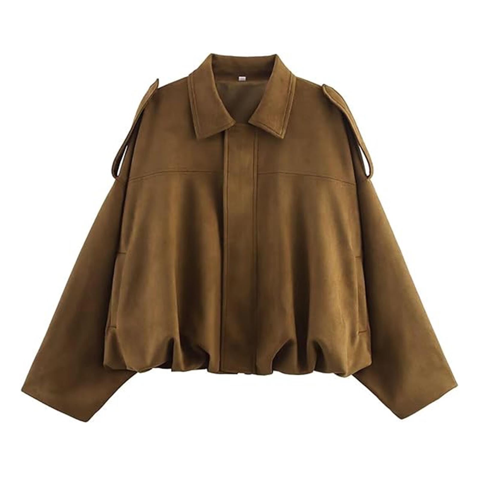 Mceream Women's Faux Suede Bomber Jacket Fall Winter Lapel Coat Casual Oversized Long Sleeves Trendy Streetwear Outerwear Plus Size Chaquetas Para Muj