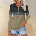 thumbnail image 2 of Plebaso Chemises à Manches Longues pour Femmes à Blocs de Couleur Quart Zip Hauts Décontractés Col Pull Blouses pour Femmes, 2 of 7