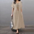 thumbnail image 2 of Yuyuzo Robe Maxi en Coton et Lin pour Femmes à Manches Courtes, Col en V, Longue Robe Décontractée Ample et Fluide avec Poches, 2 of 6