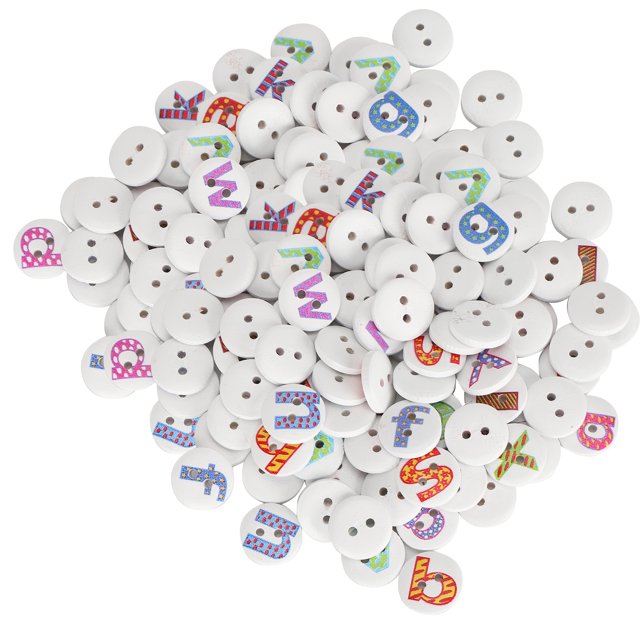 Decorative Button Clothing Buttons 200pcs 0.6in Mixed Wooden Buttons English Letters Painting Decoration For Clothes Crafts