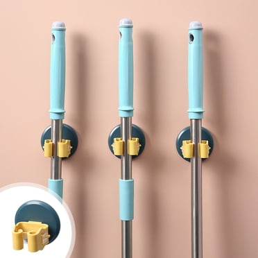 Meitianfacai Broom Holder Mop Hanger, Wall Mounted Brooms Rack Brush Hanger Bathroom Hook Clip No Punch Mop Clip For Cleaning Tools Garage Kitchen Laundry Garden,Yellow