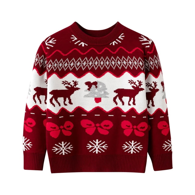 zbxnLI Chandails de Noël Laids pour Tout-Petits Garçons Filles, Chandail Tricoté à Manches Longues à Col Rond, Hauts pour Enfants. le Chandail Présente un Motif Festif Rouge et Blanc avec Renne, Flocons de Neige, Nœuds et Motifs d'Arbre de Noël. Fabriqué à Partir d'Un Tissu Tricoté Doux, Respirant et Léger, Il Offre Confort et Durabilité pour les Tout-Petits. le Col Ras du Cou et les Manches Longues Offrent une Coupe Classique, Convient aux occasions Décontractées Ou Festives. Idéal pour les Tout-Petits de 2t à 5t, Ce Chandail Est Parfait