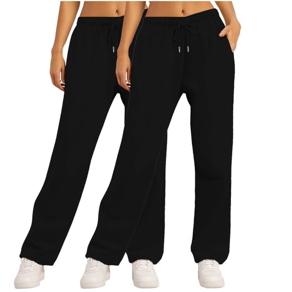 Posijego Women's Sweatpants 2 Pack Solid Color Wide Leg Sweat Pants Baggy Casual Lounge Pants with Pockets