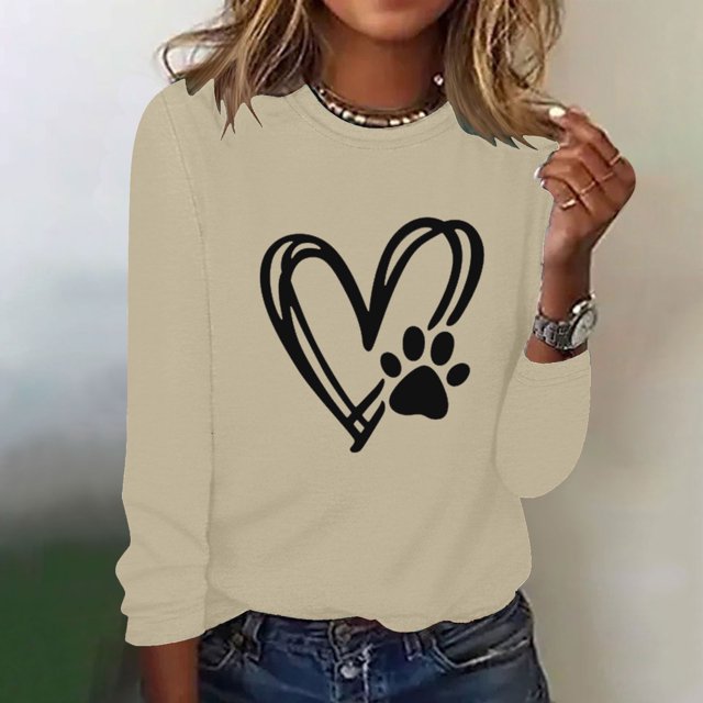 XZNGL Womens Printed Round Neck Pullover Long Sleeved Casual Womens