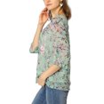 thumbnail image 4 of INSPIRE CHIC Women's Floral Chiffon Blouse 3/4 Sleeve Round Neck Ruffle Hem Top Mint Green M, 4 of 7