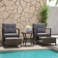 thumbnail image 1 of Harmijoy 5 Piece Outdoor Furniture Set, Rattan Chairs & Ottomans w/ Round Glass Topped Coffee Table, Space Saving Cushioned Patio Conversation Set for Backyard, Poolside, 1 of 8