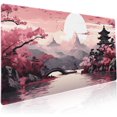 thumbnail image 1 of Pink Japanese Sakura Gaming Mouse Pad - Cherry Blossom Tower Mountain Landscape, 35.4x15.7 Inch, Non-Slip Rubber Base, Stitched Edge, Long Mousepad for Computer Gamers, 1 of 6