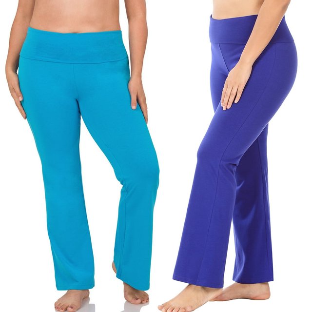 CHUANK Pantalon de Yoga Évasé pour Femmes et Grande Taille en Coton Extensible à Taille Haute Rabattable, Coupe Bootcut pour l'Entraînement