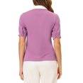 thumbnail image 3 of INSPIRE CHIC Women's Contrast Collar Tie Ruffle Front Button Short Sleeve Work Shirt XS Purple, 3 of 6