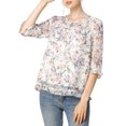 thumbnail image 2 of INSPIRE CHIC Women's Tops 3/4 Sleeves Ruffle Hem Floral Chiffon Shirt Blouses White-Pink Floral XS, 2 of 7