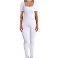 thumbnail image 2 of LOVZFMLL Women's Threaded Low Neck Short Sleeve Hip-lifting Slim Jumpsuit White M, 2 of 6
