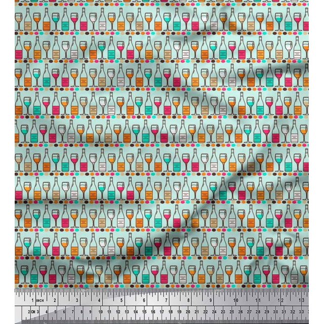 Soimoi Modal Satin Fabric Bottle & Wine Glass Bar Decor Fabric Printed Yard 42 Inch Wide