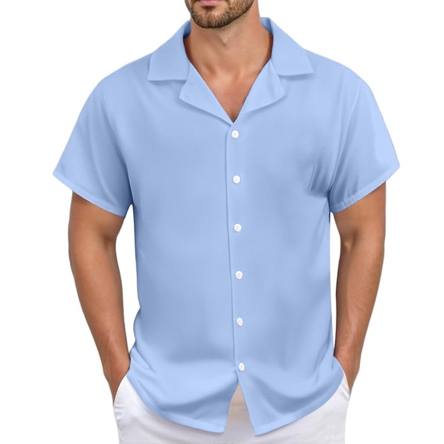 Men's Casual Linen Shirt - Cuban Collar, Button Down, Breathable Material, Perfect for Summer & Vacation