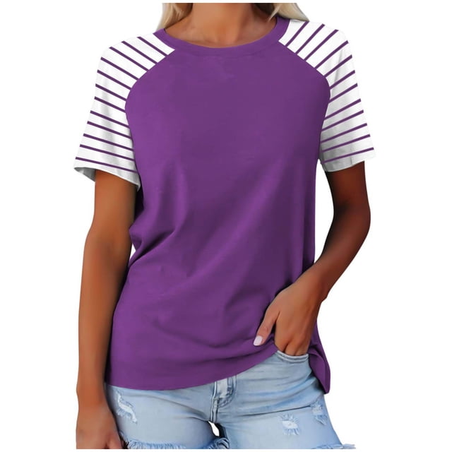 FAIWAD Hauts Grande Taille pour Femmes Blouse d'Été à Imprimé Rayé Manches Courtes Col Rond T-Shirts Tuniques Décontractées Tee