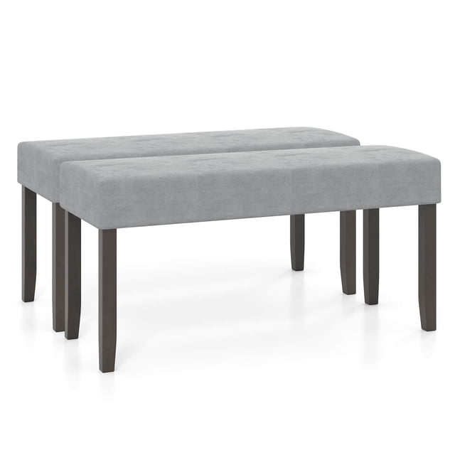 Costway 2 PCS Upholstered Bench with Padded Seat Solid Rubber Wood Legs for Living Room
