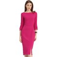 thumbnail image 1 of INSPIRE CHIC Robe Fourreau pour Femme Col Bateau Manches 3/4 Ourlet Fendu Tenue de Travail Robes Midi TG Fuchsia, 1 of 6