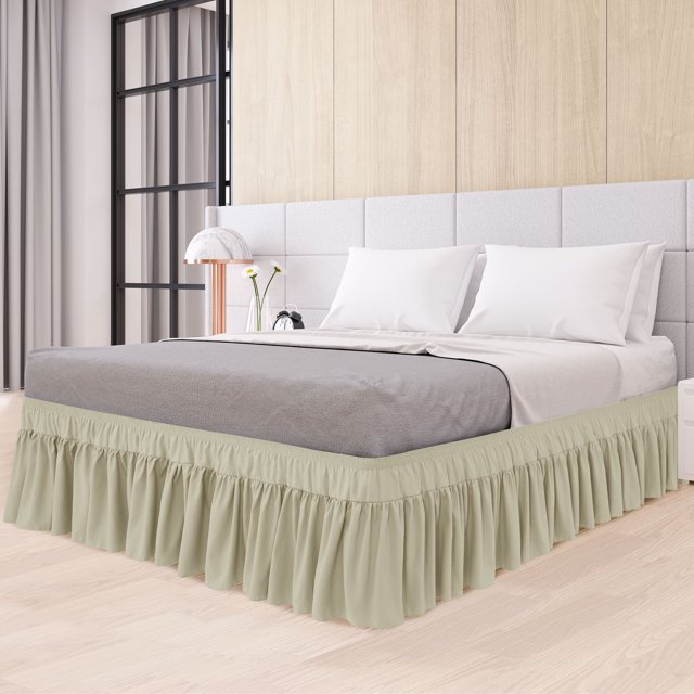 PiccoCasa Polyester Brushed Bed Skirt with Elastic Dust Ruffles 16" Drop, Full Khaki