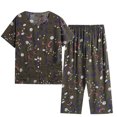thumbnail image 2 of Wolfast Ensemble de Pyjama Court en Soie pour Femmes Été Décontracté Deux Pièces Pyjama Manches Courtes Col Rond Haut/chemise Ensemble Coton Soie Grande Taille Confortable Respirant Cardigan Bouton Poche, 2 of 9
