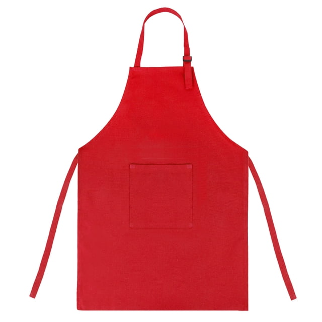 TOPTIE Colorful Cotton Canvas Kid's Aprons with Pocket, Artist Apron & Chef Apron (Red, 25"L x 21"W)